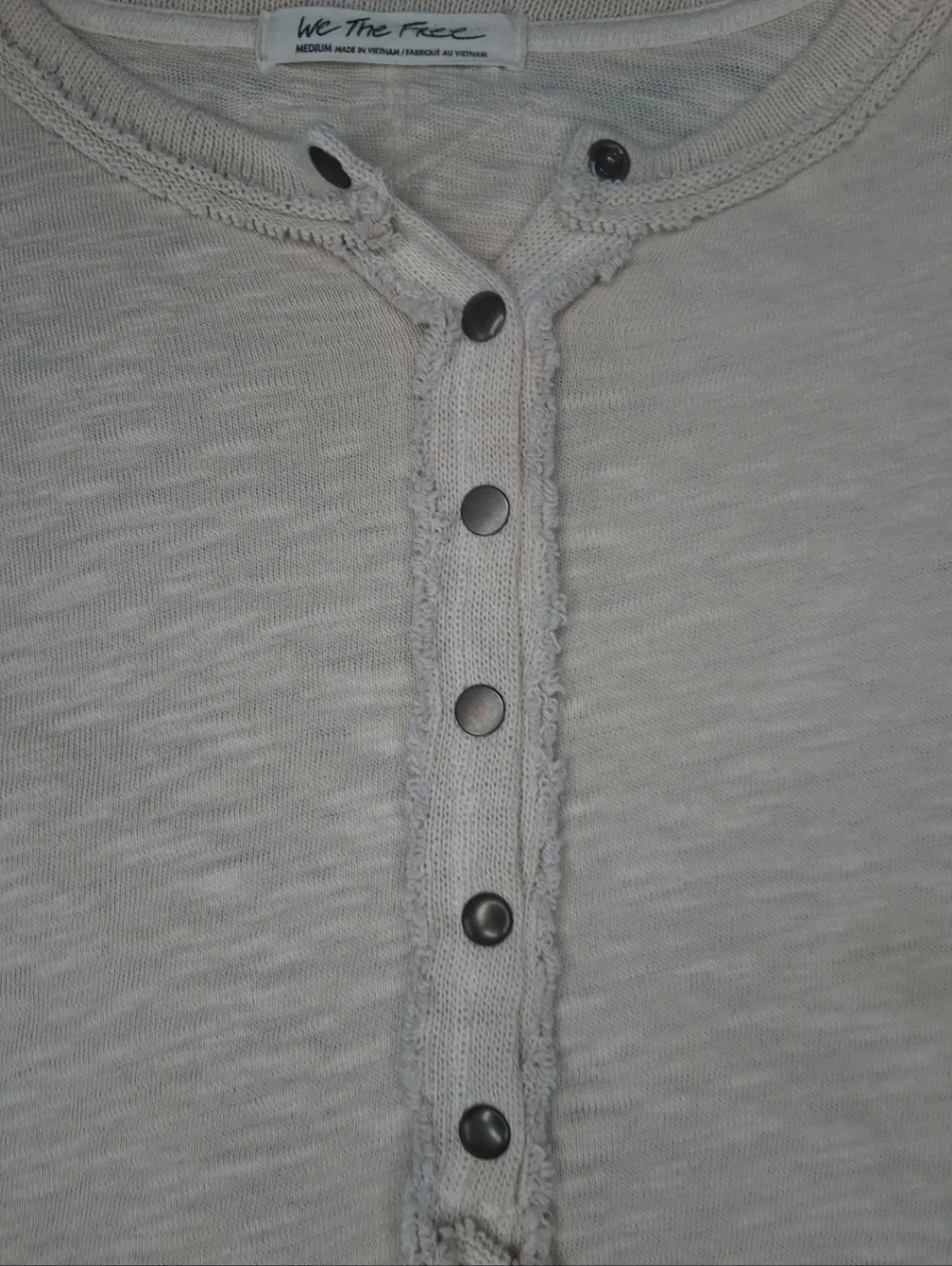 We The Free Free People Phoebe Long Sleeve Henley Shirt Top Tan Beige Cotton M